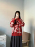 玖姿·安娜蔻慵懶風(fēng)提花圓領(lǐng)落肩寬松羊毛針織衫女春季紅色毛衣本命 花大紅 S 曬單實(shí)拍圖