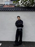 NYING美式機車外套男25春秋季新款高街潮牌休閑立領夾克寬松百搭上衣服 黑色 XL (125-145斤) 曬單實拍圖