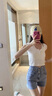 FOX.G牛仔短褲女高腰外穿夏季運(yùn)動打底熱褲顯腿長辣妹緊身女裝褲子新款 高腰單排扣牛仔褲藍(lán)色 L 【建議110-120斤】 曬單實(shí)拍圖