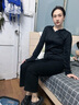 闊腿褲女秋冬季2024新款高腰加絨直筒小個子休閑燈芯絨褲子 黑色-無口袋 常規(guī) L 【110-125斤】 曬單實拍圖