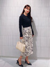 Laurèl25春新款國風(fēng)白描長款鉛筆裙女LWD361Q00900 黑花卉 S 160/66A 曬單實拍圖