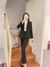 簡蜓西服套裝女面試黑色西裝外套大學(xué)生春季職業(yè)工作服小個(gè)子女士正裝 黑色西裝+黑色西褲 L 【97-107斤左右】 曬單實(shí)拍圖