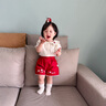 幼歌（YOUGE）嬰幼繡花娃娃領(lǐng)泡泡袖短袖襯衫甜美上衣 紅色短褲 90 cm 曬單實(shí)拍圖
