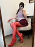 JIOESC千禧辣妹絲襪女性感蕾絲提花吊帶襪漁網(wǎng)襪打底襪情趣黑絲長(cháng)筒襪 紅色 1條 均碼 15D 曬單實(shí)拍圖