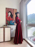 TAOROUSI連衣裙女春秋季新款女裝新中式改良旗袍敬酒服新娘訂婚禮服裙子 紅色 L 大 曬單實(shí)拍圖