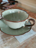 SUCCOHOMEWARE意式復古窯變咖啡杯碟套裝 中古風(fēng)氛圍感陶瓷馬克杯家用喝水杯子 青藍色-木槿(一杯一碟一勺) 曬單實(shí)拍圖