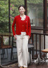 玖姿·安娜蔻復(fù)古優(yōu)雅小香風(fēng)羊毛絞花針織開衫兩件套女2025春季新款紅色毛衣 大紅 M 曬單實(shí)拍圖