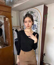 京功雞心領(lǐng)針織衫低領(lǐng)內搭毛衣女士打底衫秋冬洋氣時(shí)髦修身短款v領(lǐng) 黑色 均碼 高彈力 70-125斤 曬單實(shí)拍圖