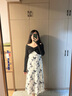 三彩【陌上蝶飛】2024冬季新款新中式連衣裙絲絨假兩件長裙浪漫女 黑白花卉 L 165/88A 曬單實(shí)拍圖