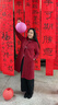 指間沙W2441291女裝24冬立領(lǐng)大盤(pán)扣裥棉長(cháng)外套A版亞麻中式棉服 朱草78 M 曬單實(shí)拍圖
