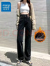 真維斯（Jeanswest）復(fù)古藍(lán)闊腿牛仔褲女款秋冬新款高腰垂感直筒寬松小個子拖地褲子女 黑灰長褲 L 曬單實(shí)拍圖