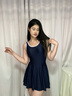 浩沙裙式連體泳衣女保守性感游泡溫泉泳衣女休閑簡(jiǎn)約泳裝 深藍(lán) L  曬單實(shí)拍圖