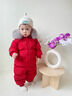 G.DUCKKIDS嬰兒連體羽絨服新生兒哈衣寶寶外出爬服兒童套裝男女童加厚外套冬 火焰紅螺紋款(灰色毛領(lǐng)) 80 cm 曬單實(shí)拍圖