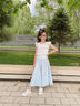 優(yōu)優(yōu)1點（Yoyo one）女童套裝夏季薄款兒童2025新款夏裝裙褲洋氣連衣裙中大童冰絲裙子 白色上衣+藍色裙褲 160 160cm 曬單實拍圖