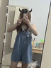 VEOX牛仔背帶褲女2025夏季新款韓版寬松顯瘦闊腿褲短褲洋氣減齡褲子潮 深藍(lán)色 M 曬單實(shí)拍圖