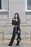Jret冰絲闊腿褲女2025夏秋薄款高腰寬松垂感顯瘦直筒休閑運(yùn)動(dòng)褲女 黑色冰絲[二條杠線條] 2XL 建議135-165斤 曬單實(shí)拍圖