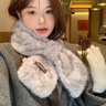 蘇木佰（SOMUBAY）高級感水貂毛毛圍巾女冬季韓版百搭交叉毛領(lǐng)子加厚保暖毛絨圍脖潮 米白色 曬單實(shí)拍圖
