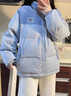 乖甜星2025新款bf風(fēng)短款棉服女燈芯絨拼接棉衣寬松加厚棉襖冬季外套 藍色 L 125-145斤 曬單實(shí)拍圖