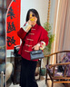 曦牧遙唐裝女中國(guó)風(fēng)女裝新中式上盤(pán)扣衣新年戰(zhàn)袍感冬天紅色毛呢外套 酒紅色 XL 曬單實(shí)拍圖