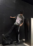 冰絲條紋褲子男夏季薄款潮流美式復(fù)古寬松三條杠直筒闊腿休閑褲 黑色X47 2XL 曬單實(shí)拍圖