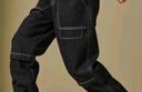 ASK JUNIOR男童褲子秋冬兒童保暖長(cháng)褲復古百搭牛仔褲 黑色 170  曬單實(shí)拍圖