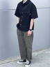 凱瑞姆科羅日系復(fù)古短袖男士襯衫2025夏季潮牌寬松大碼方領(lǐng)休閑戶外工裝襯衣 黑色 XL 曬單實拍圖