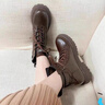 Ehangy品牌真皮馬丁靴女冬季新款短靴小個子厚底加絨保暖女靴子 內(nèi)增高棕色（絨里） 37 曬單實拍圖