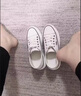 百麗踏系列品牌小白鞋女薄款網(wǎng)面透氣真皮厚底百搭一腳蹬兩穿鞋 白色皮面 35 曬單實(shí)拍圖