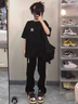 HNBKNL官方潮牌短袖T恤男女情侶款套裝韓版休閑寬松純棉短袖夏季兩件套 白色短袖+卡其短褲（NE110） L （建議120-140斤） 曬單實(shí)拍圖