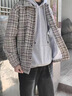 茱艾爾醉檀男裝千鳥(niǎo)格總裁夾克小香風(fēng)春秋季痞帥復古外套男士休閑上衣潮 灰白色 M /建議90-105斤 曬單實(shí)拍圖