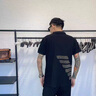 益帛短袖燙鉆老鷹T恤男夏季新款韓版潮牌半袖修身POLO領五分袖上衣男 黑色 XL 【建議120-135斤】 曬單實拍圖