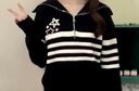 UNIFREE韓系甜美星星刺繡簡(jiǎn)約撞色條紋寬松翻領(lǐng)套頭毛衣 黑色 均碼 曬單實(shí)拍圖