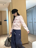 ELAND衣戀【50%綿羊毛】毛衣女肩部捏褶長(zhǎng)袖提花保暖毛衫25春新款 粉色(25)Pink S 160 曬單實(shí)拍圖