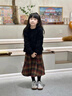 小豬彼特女童半身裙秋冬兒童加厚毛呢中長(cháng)款裙子英倫風(fēng)女大童長(cháng)裙百褶格子 4560紅格子 160 cm 曬單實(shí)拍圖