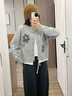 韓版花朵慵懶刺繡裝飾寬松針織衫女秋季2025新款針織開(kāi)衫上衣外套 灰色 均碼 建議85-130斤 曬單實(shí)拍圖
