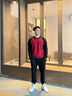 森馬（Semir）毛衣男2025春季絨感繡花針織衫內(nèi)搭寬松撞色插肩袖套頭毛衫潮 紅黑色調(diào)00369 L 曬單實(shí)拍圖