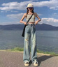 憶思減2025年春夏季闊腿牛仔褲女寬松破洞高腰顯瘦小個(gè)子直筒褲拖地褲子 復(fù)古藍(lán)長(zhǎng)褲 S 曬單實(shí)拍圖
