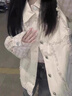 DALEY MODE牛仔拼接小香風外套女春秋新款韓版慵懶風寬松百搭學生夾克上衣潮 米色 L 曬單實拍圖
