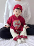 G.DUCKKIDS小黃鴨周歲禮服男寶寶秋季抓周國風(fēng)嬰兒衣服分體拜年漢服套裝滿月 酒紅色套裝+地主帽 春秋單層 73 cm 建議64-70cm，14-18斤 曬單實拍圖