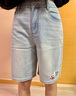 德瑪納花卉刺繡牛仔夏款牛仔褲女五分直筒中褲寬松短褲女 牛仔藍 27  曬單實(shí)拍圖