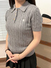 ELAND衣戀針織T恤女絞花polo領(lǐng)修身顯瘦短袖上衣2025夏季新款 灰色(15)Grey S /160 曬單實拍圖