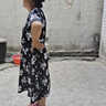 矜持范夏季短袖印花連衣裙女2025新款洋氣高端女神范簡約時尚中長款裙子 黑色連衣裙 L 建議100-115 曬單實拍圖