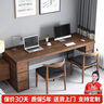 恬夢(mèng)實(shí)木電腦桌臺式家用雙人書(shū)桌臥室辦公學(xué)習寫(xiě)字桌長(cháng)條桌子工作臺 F款（左3抽屜+右1抽主機架） 120*60*75桌面厚5cm 曬單實(shí)拍圖