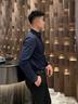THOM BEAUTY短袖襯衫男2025夏季高檔商務(wù)修身休閑高級感字母刺繡純棉白色襯衣 藏青色（長(cháng)袖）-門(mén)筒字母e 42 /2XL/(建議83-85kg) 曬單實(shí)拍圖