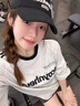 風采兔 100%棉韓版hiphop拼色條紋字母短袖t恤女2025學院高級感百搭上衣 白灰色 M 曬單實拍圖