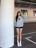 ICH MODE外套女美式衛(wèi)衣開衫春秋男女同款寬松連帽拉鏈慵懶上衣長袖 淺灰色 2XL 曬單實拍圖