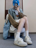 思倫鳥(niǎo)小熊刺繡板鞋女款2025新款春秋季百搭輕便小白鞋復(fù)古厚底德訓(xùn)女鞋 米藍(lán)色 37 曬單實(shí)拍圖