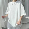 Shelley Jones麥穗紋冰絲v領(lǐng)短袖t恤男夏季潮流痞帥重磅半袖寬松休閑中袖體恤衫 白色 XL [推薦120-140斤] 曬單實(shí)拍圖