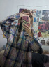 404MOBGANG【周深同款】美式刺繡仿扎染長(cháng)袖襯衫男女同款加厚復古格子外套 藍紫色 M 曬單實(shí)拍圖
