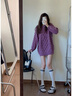FSHE加絨冬季新款韓版圓領(lǐng)麻花針織衫女紫色外穿甜美毛衣女慵懶風(fēng)上衣 紫色 L 105-115斤 曬單實(shí)拍圖